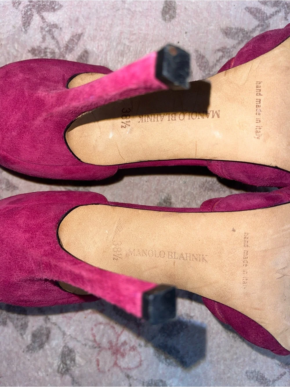 Manolo Blahnik Tayler Suede D'Orsay Pumps Berry Fuchsia Pink 38.5 / US W 8.5